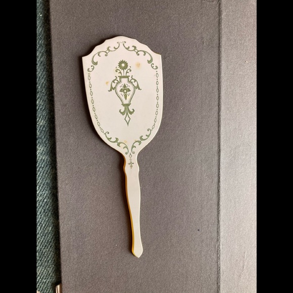 Vintage Pereline hand mirror pink & yellow - Picture 1 of 10